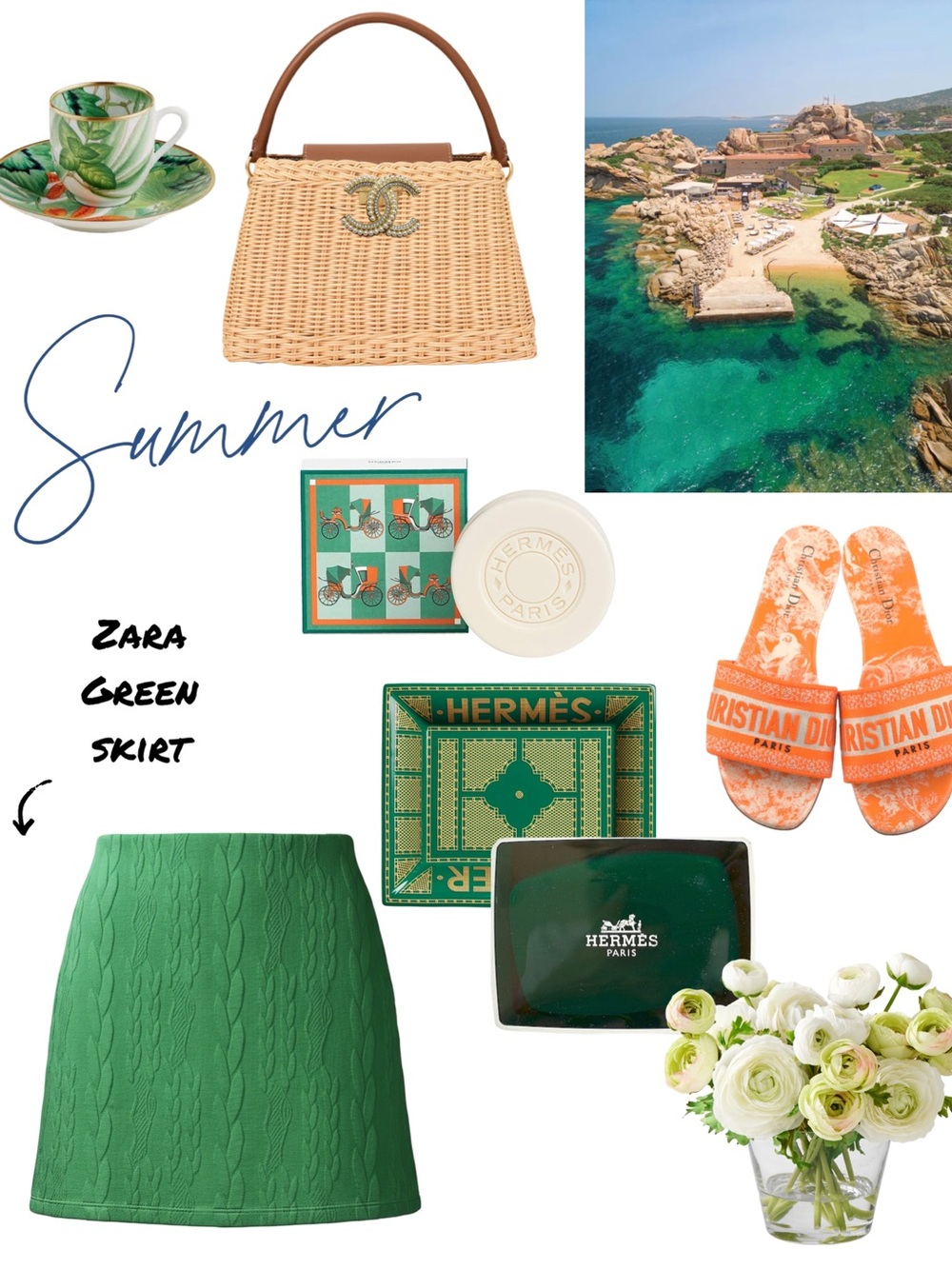 Zara Green Vine Print  Midi Skirt